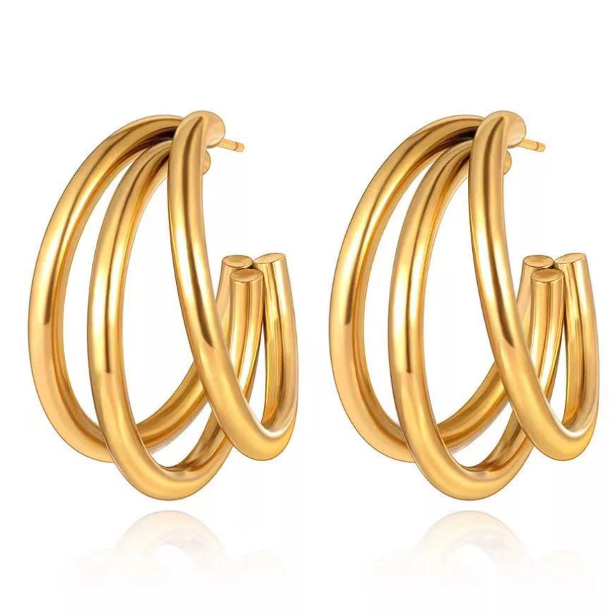 Triple Ring Illusion Earrings