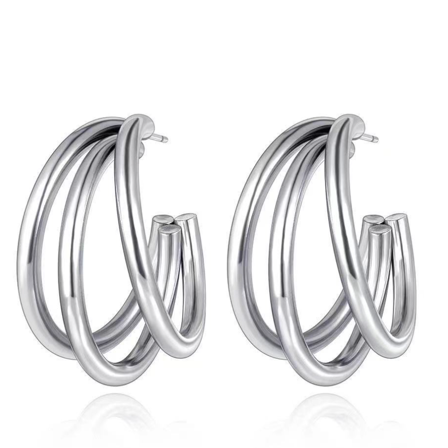 Triple Ring Illusion Earrings